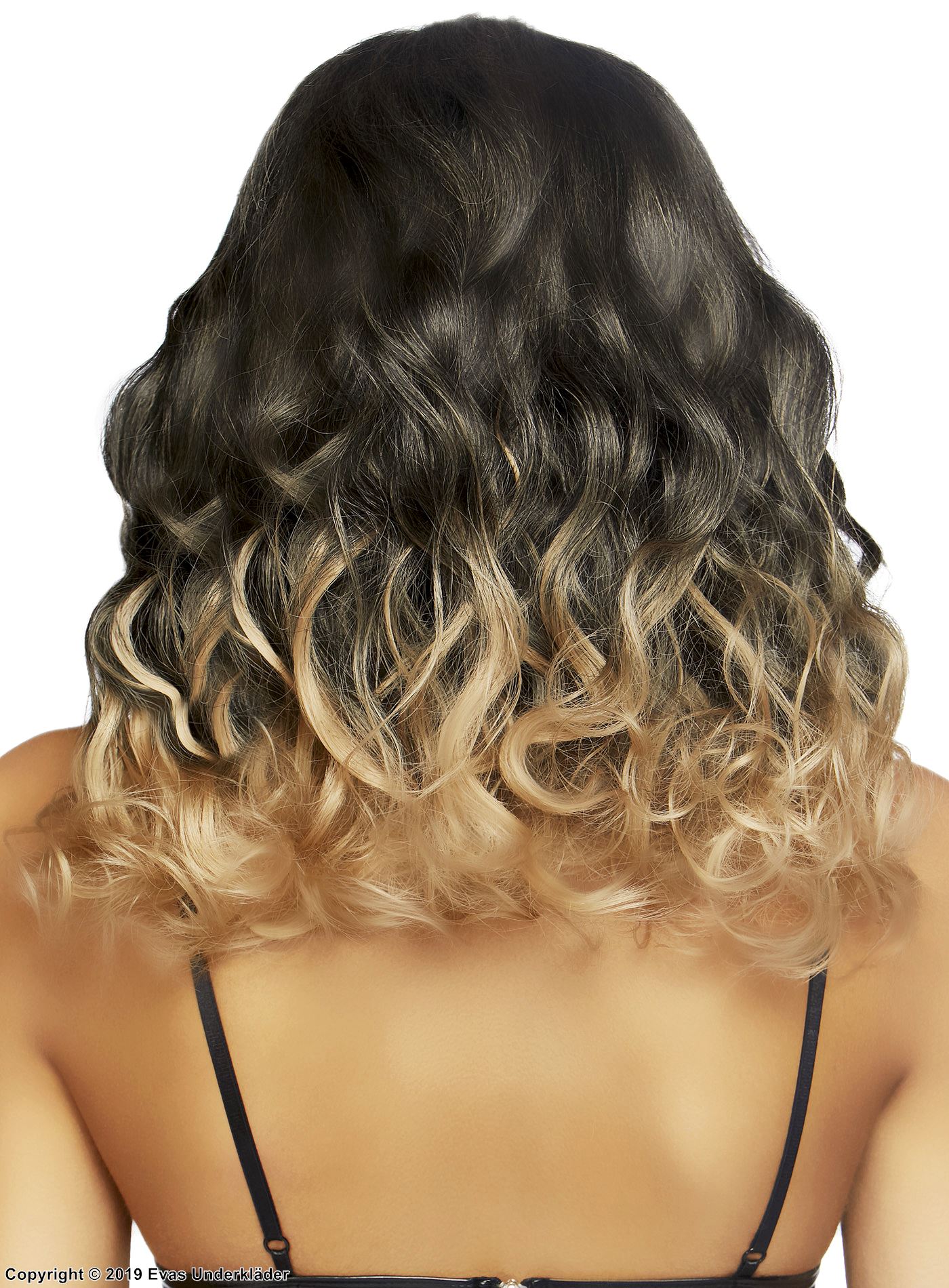 Perücke, Mittelteil Frisur, Locken, ombre